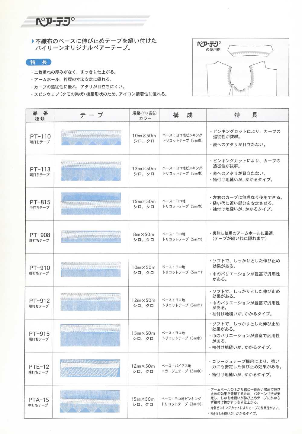 PT912 ペアーテープ 12MM 白[伸止テープ]