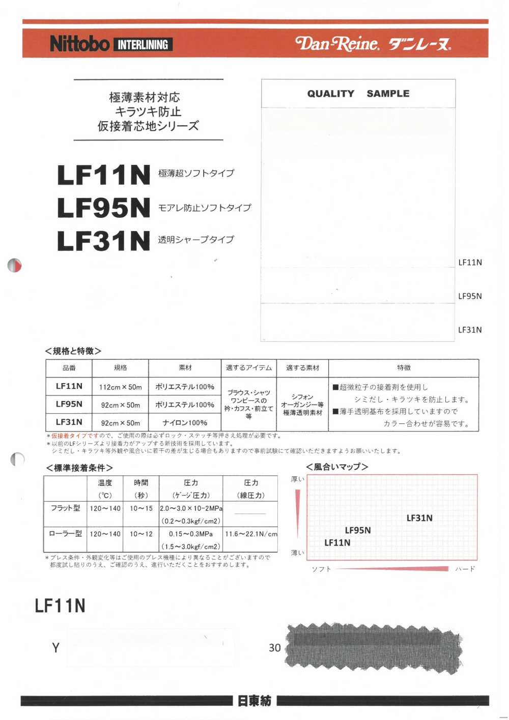 LF11N 極薄素材対応キラツキ防止仮接着芯地シリーズ 極薄超ソフトタイプ 日東紡インターライニング