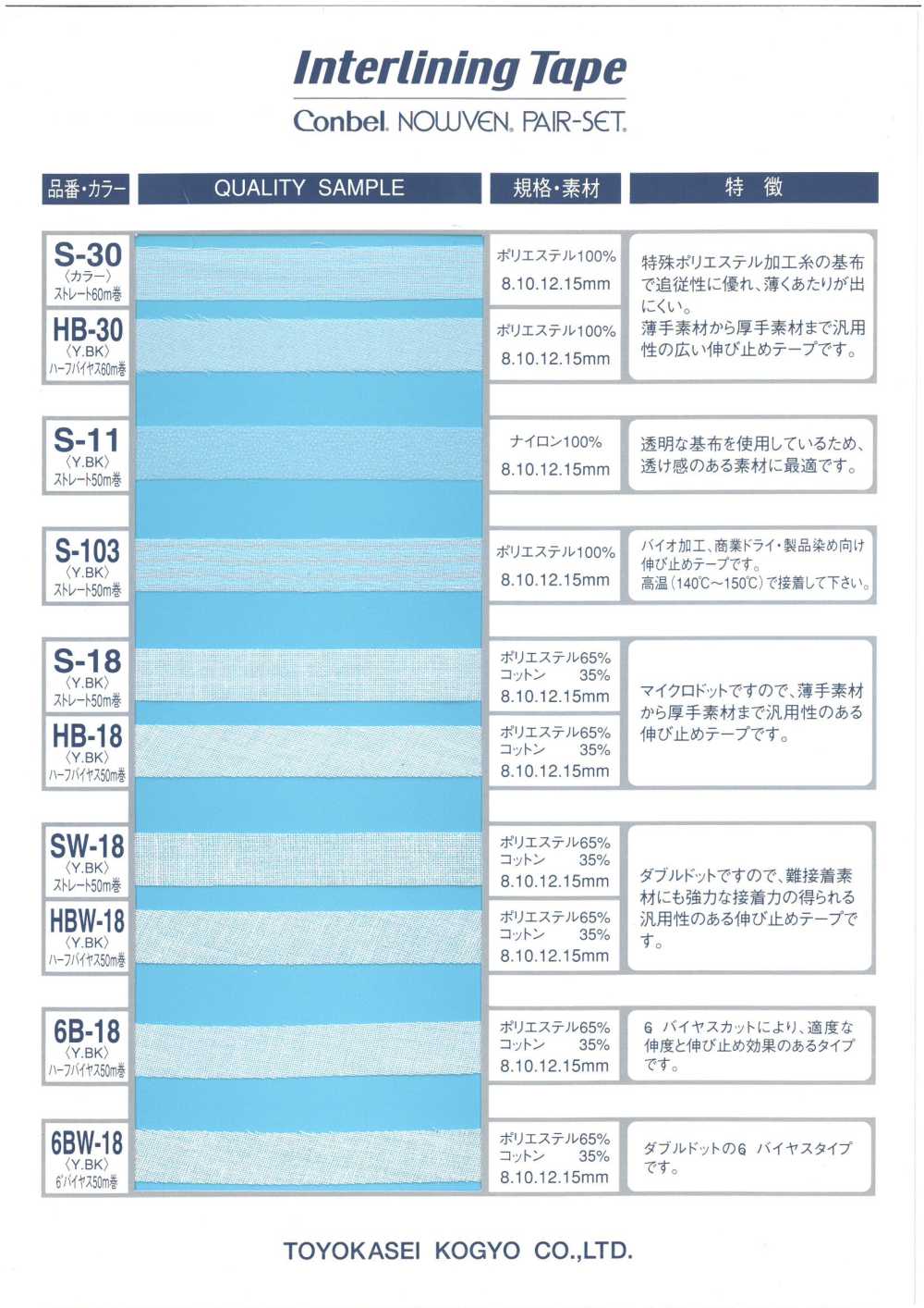 6B-18 Interlining Tape ハーフバイヤス[伸止テープ] Conbel(コンベル)