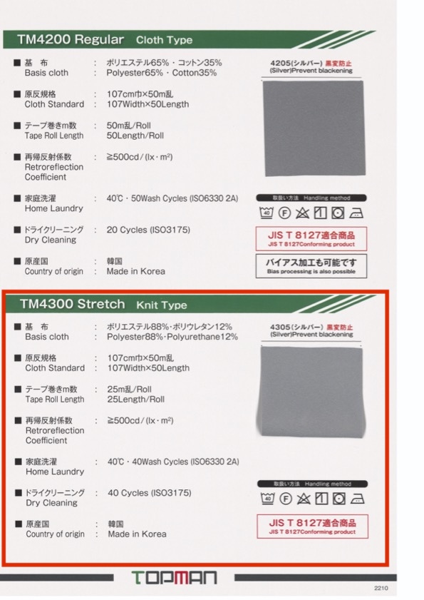 TM-4300-ST ストレッチニットタイプ ストレート 反射テープ[リボン・テープ・コード] トップマン工業